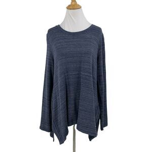 Ann Taylor Loft Long Sleeve Shirt Womens M Medium Blue Double Slit Flowy Stretch